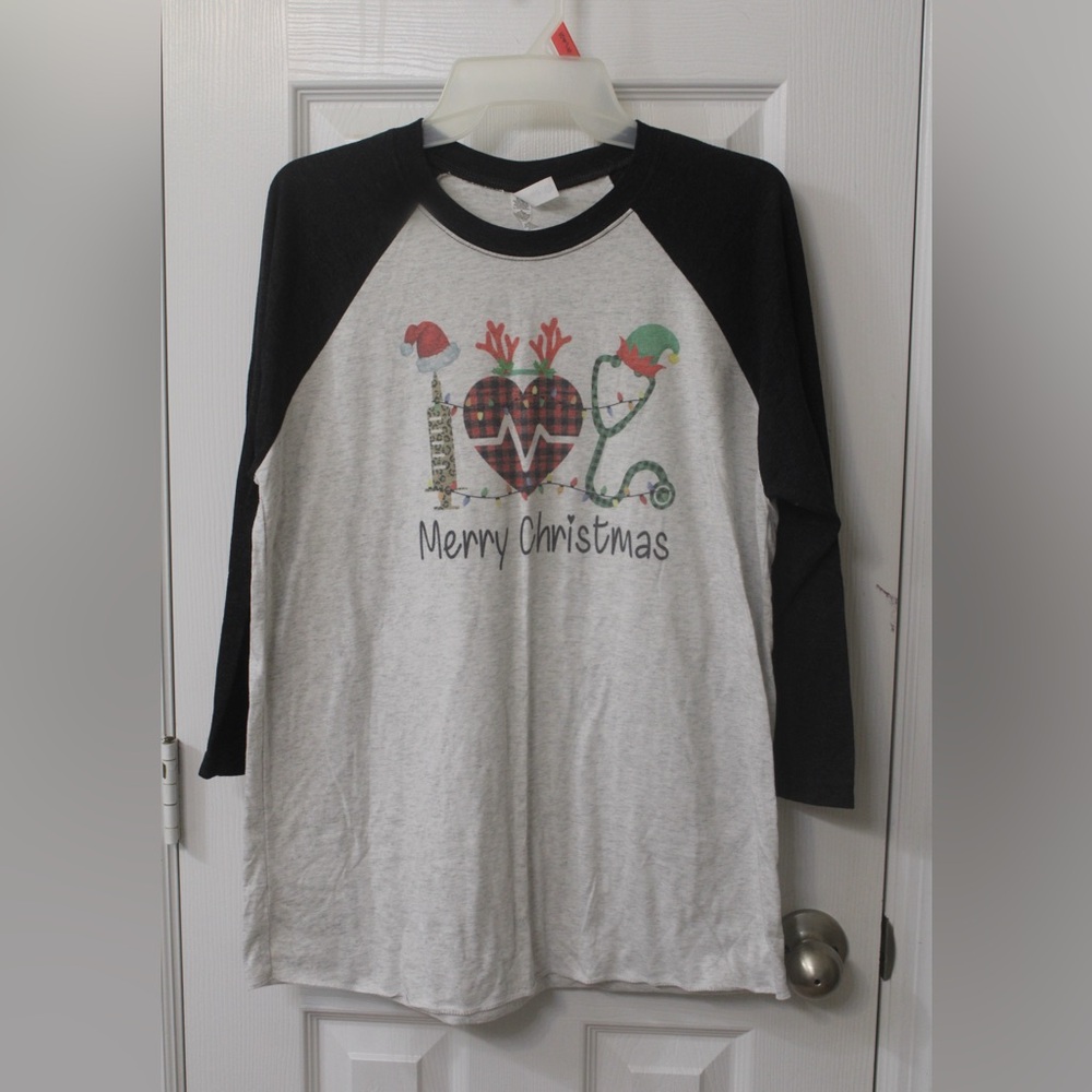 Christmas Medium baseball 3/4 length black sleeve nurse doctor